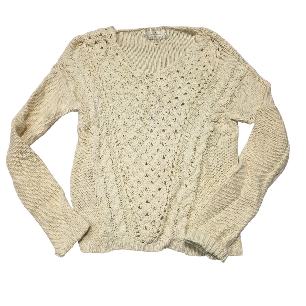 Ruby Moon Cream Cable Knit V Neck Sweater‎ Size M